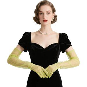 Women's Tulle Lime Green Long Satin Gloves Evening Elbow Length Party Costumes
